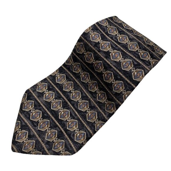 Geoffrey Beene Tie Men's Necktie Silk Black Geometric Blue Brown Maroon USA - Picture 1 of 7